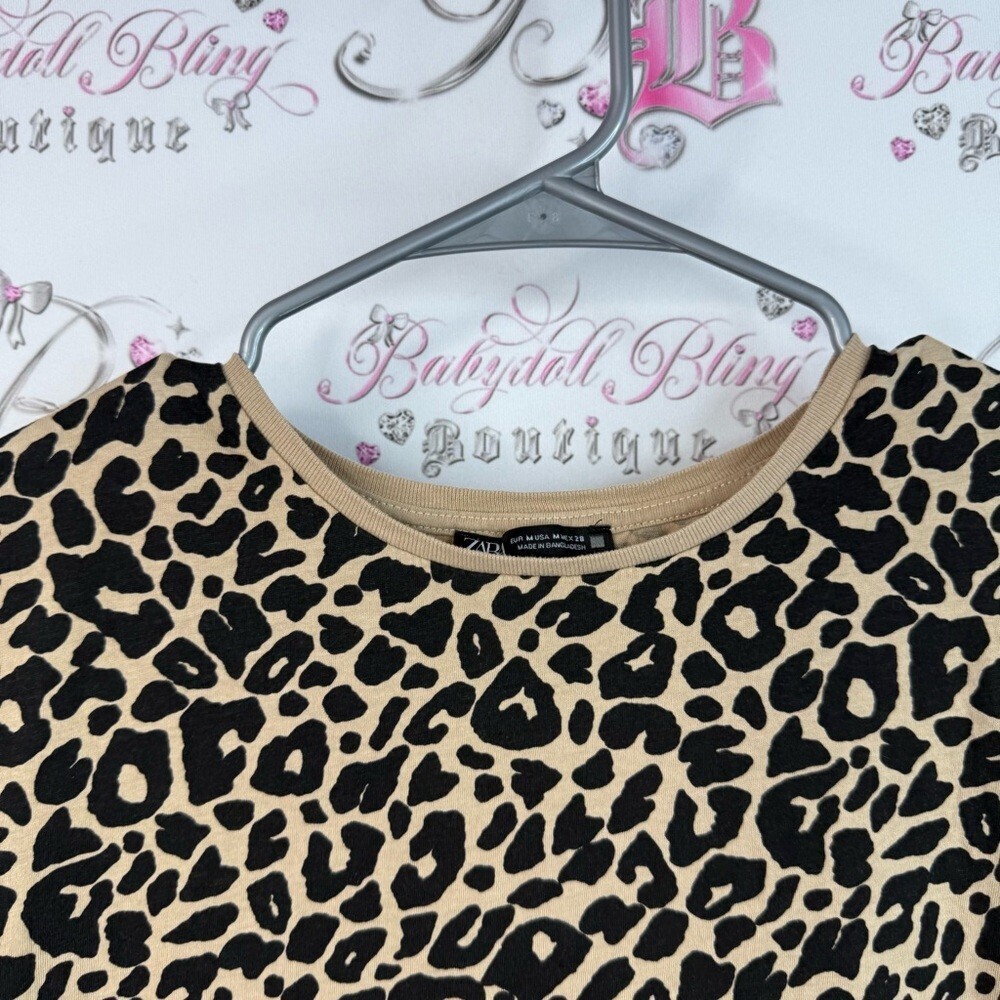 Zara T-shirt cheetah animal print flowy Leopard Print Top - Black and Tan - Picture 6 of 10